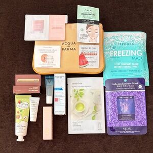 Acqua Di Parma Yellow Cosmetic Pouch with Assorted Skincare Sachets and Masks